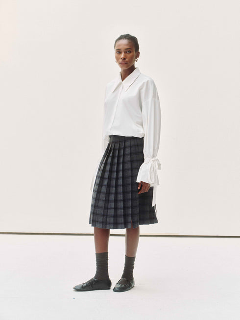 Structured Check Pleated Skirt